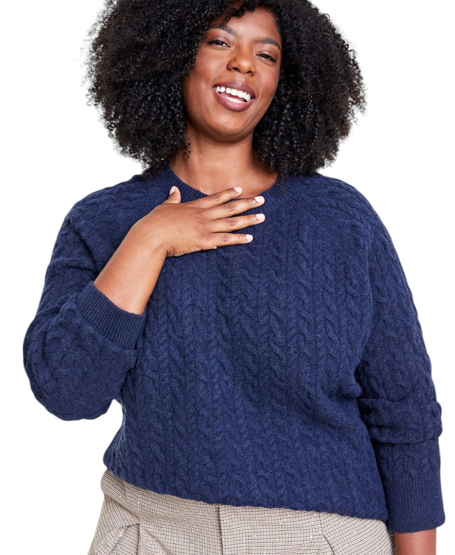 On 34th Women's Plus Size Perfect Cable-Knit Crewneck Sweater - Picture 10 of 17