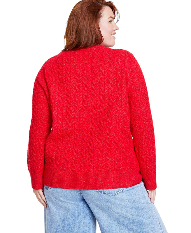 On 34th Women's Plus Size Perfect Cable-Knit Crewneck Sweater - Picture 16 of 17
