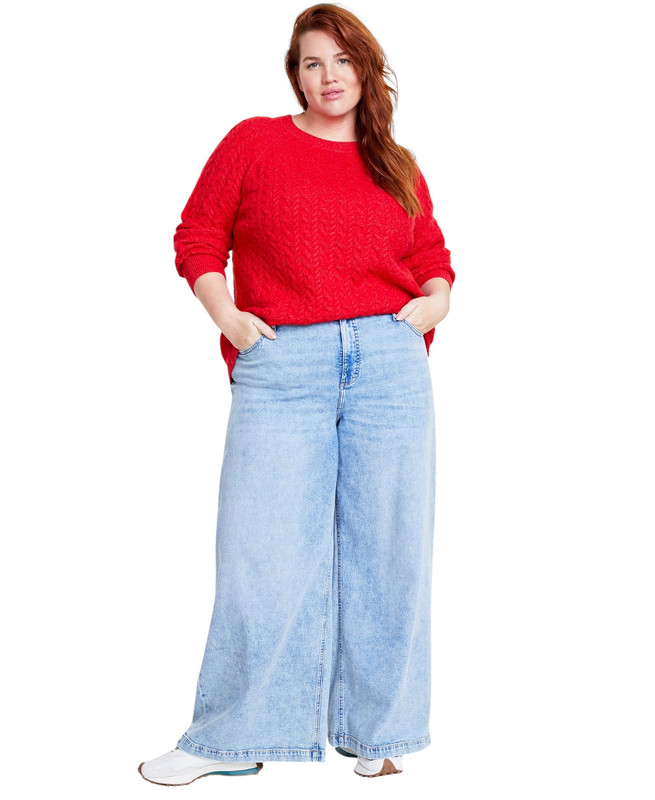 On 34th Women's Plus Size Perfect Cable-Knit Crewneck Sweater - Picture 15 of 17