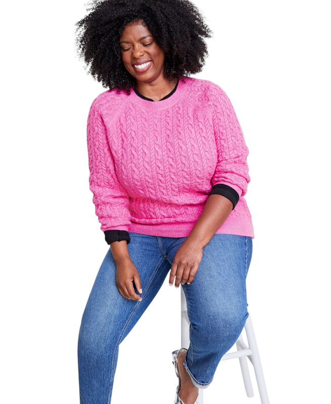 On 34th Women's Plus Size Perfect Cable-Knit Crewneck Sweater - Picture 8 of 17