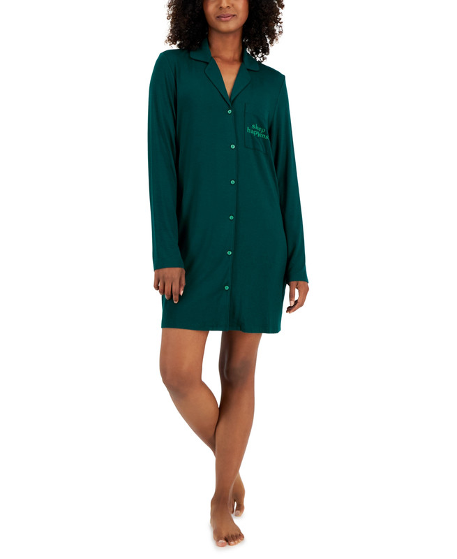 Jenni Women's Notched-Collar Long-Sleeve Sleepshirt - Picture 3 of 6