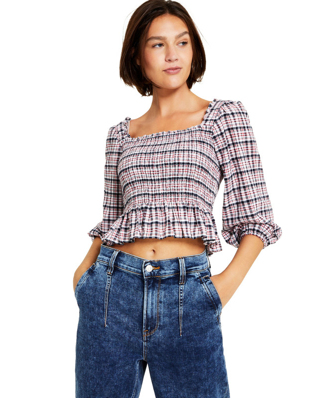 Женский клетчатый топ с квадратным вырезом и складками Tommy Jeans