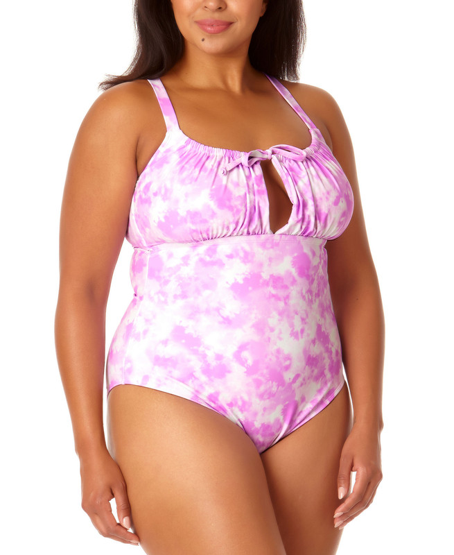 Salt + Cove Women's Plus Size Tie-Dyed One-Piece Keyhole Swimsuit - Picture 6 of 6