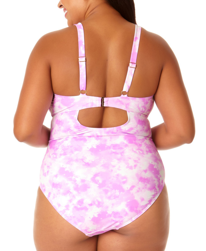 Salt + Cove Women's Plus Size Tie-Dyed One-Piece Keyhole Swimsuit - Picture 5 of 6