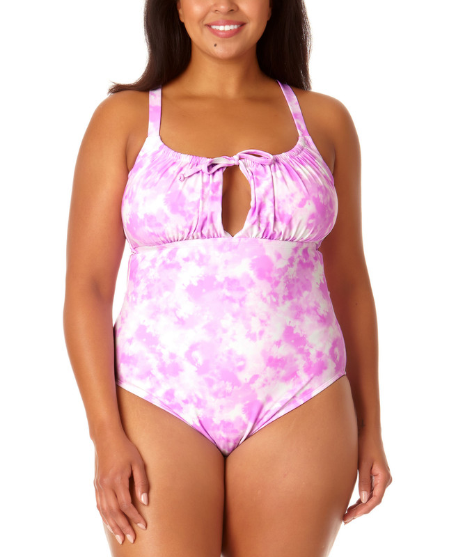 Salt + Cove Women's Plus Size Tie-Dyed One-Piece Keyhole Swimsuit - Picture 4 of 6
