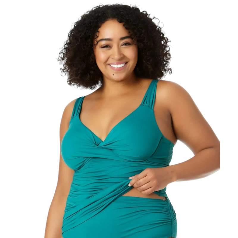 Anne Cole Women's Plus Size Twist-Front Underwire Tankini Top - Picture 4 of 13