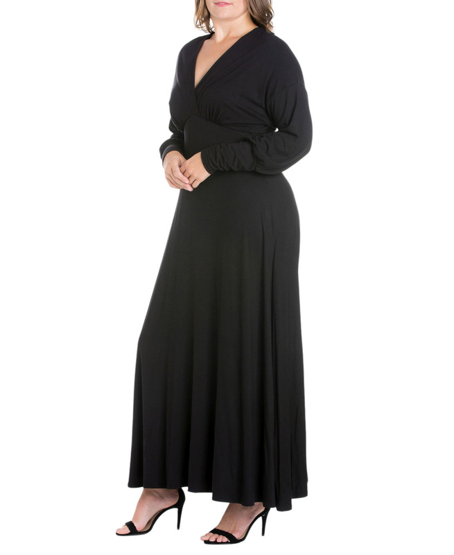 24seven Comfort Apparel Women's Plus Size Bishop Sleeves Maxi Dress - Picture 18 of 19