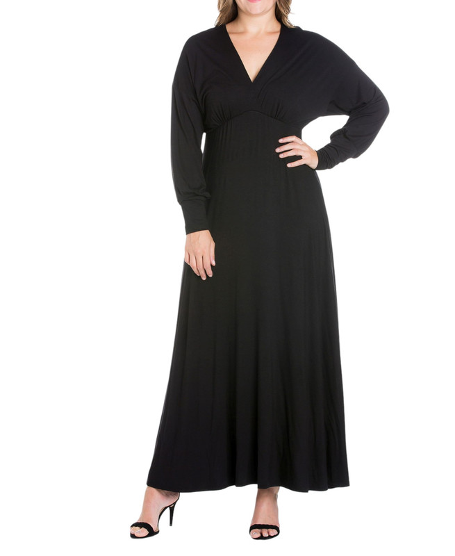 24seven Comfort Apparel Women's Plus Size Bishop Sleeves Maxi Dress - Picture 16 of 19
