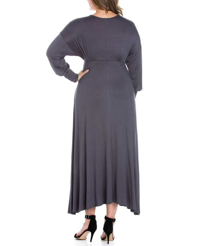 24seven Comfort Apparel Women's Plus Size Bishop Sleeves Maxi Dress - Picture 14 of 19