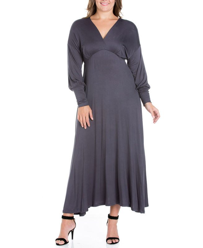 24seven Comfort Apparel Women's Plus Size Bishop Sleeves Maxi Dress - Picture 10 of 19