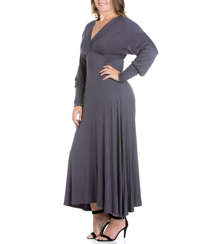 24seven Comfort Apparel Women's Plus Size Bishop Sleeves Maxi Dress - Picture 11 of 19