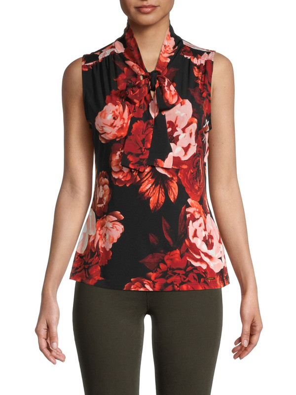 Calvin Klein Women's Floral Pussycat Bow Top - Picture 3 of 4