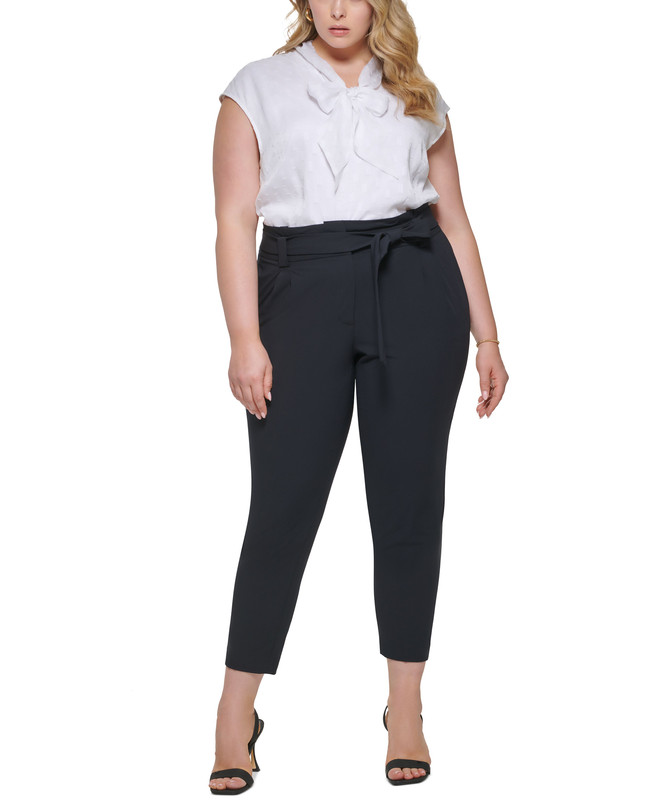 Pantalones de pierna recta Calvin Klein Plus con cinturón de corbata para mujer - Imagen 10 de 14