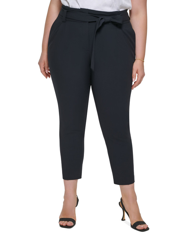 Pantalones de pierna recta Calvin Klein Plus con cinturón de corbata para mujer - Imagen 11 de 14