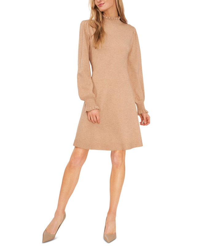 CeCe Women's Long Sleeve Smock Cuff Mock Neck Sweater Dress - Picture 10 of 12