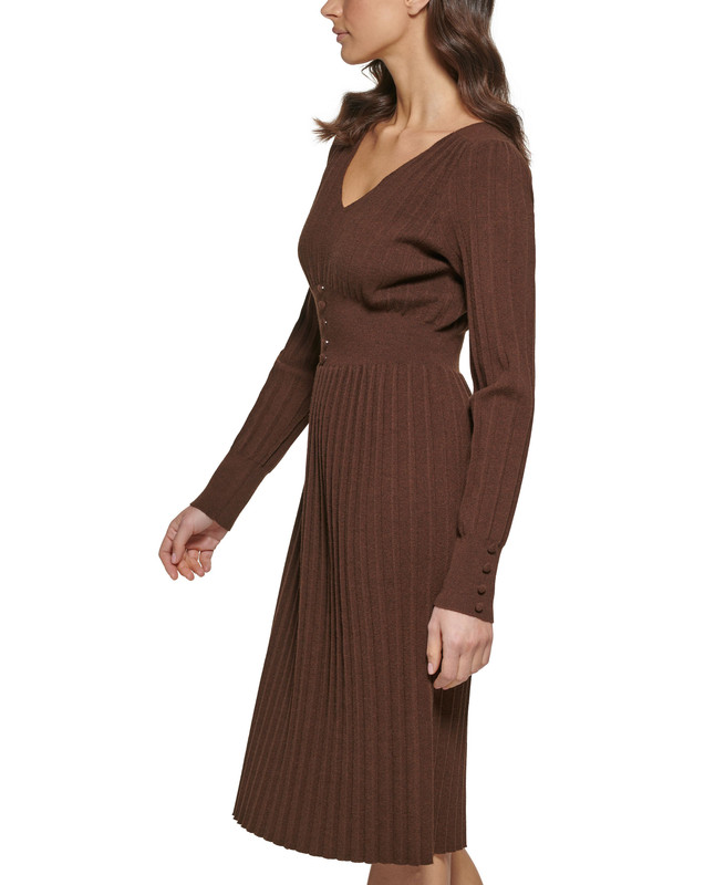 Kensie Womens Soft Pleated Sweaterdress, Brown