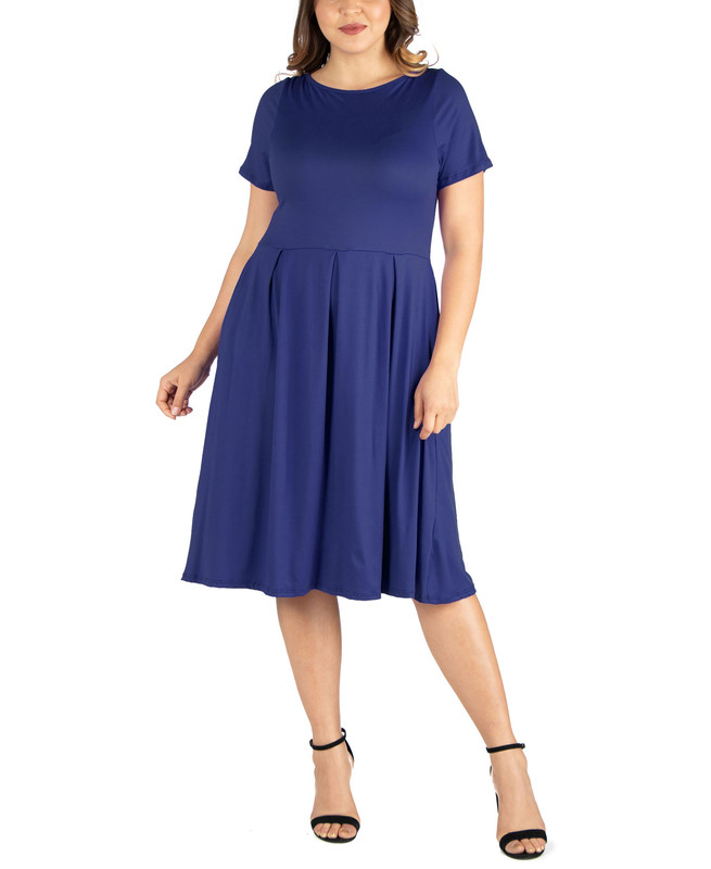 24seven Comfort Apparel Women's Plus Size Short Sleeve Midi Dress with Pockets - Picture 7 of 9