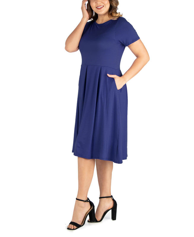 24seven Comfort Apparel Women's Plus Size Short Sleeve Midi Dress with Pockets - Picture 8 of 9