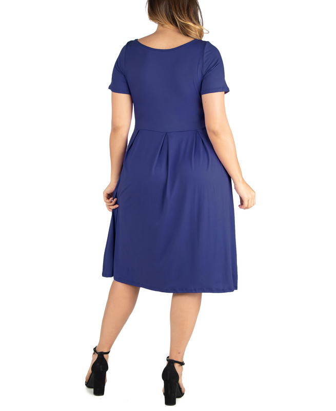 24seven Comfort Apparel Women's Plus Size Short Sleeve Midi Dress with Pockets - Picture 9 of 9
