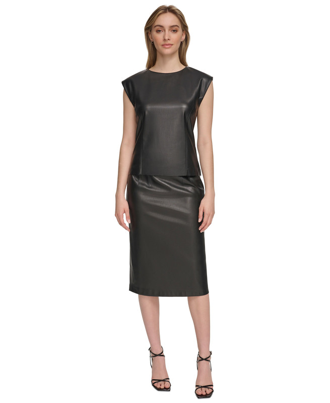 Calvin Klein Damen Kunstleder Flügelärmel Oberteil - Bild 6 von 10