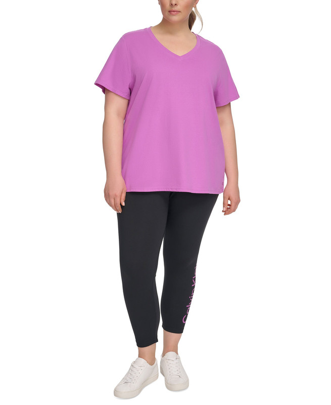Calvin Klein Performance Women's Plus Size Cotton V-Neck Short-Sleeve T-Shirt - Picture 6 of 15