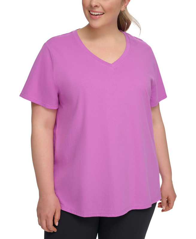 Calvin Klein Performance Women's Plus Size Cotton V-Neck Short-Sleeve T-Shirt - Picture 7 of 15