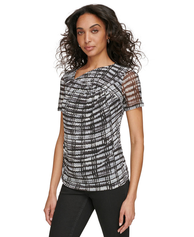 Calvin Klein Women's Asymmetrical Printed Ruched Top - Picture 8 of 15