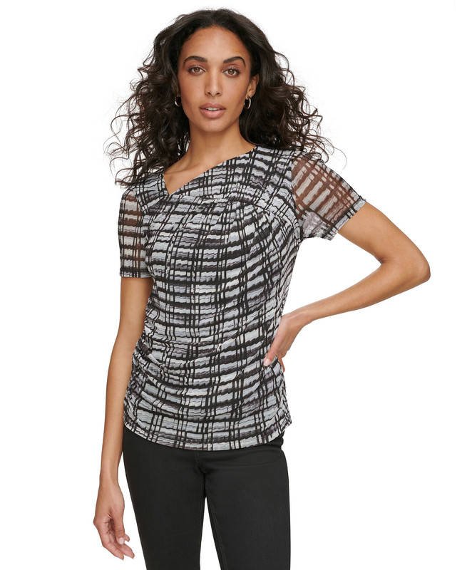 Calvin Klein Women's Asymmetrical Printed Ruched Top - Picture 6 of 15