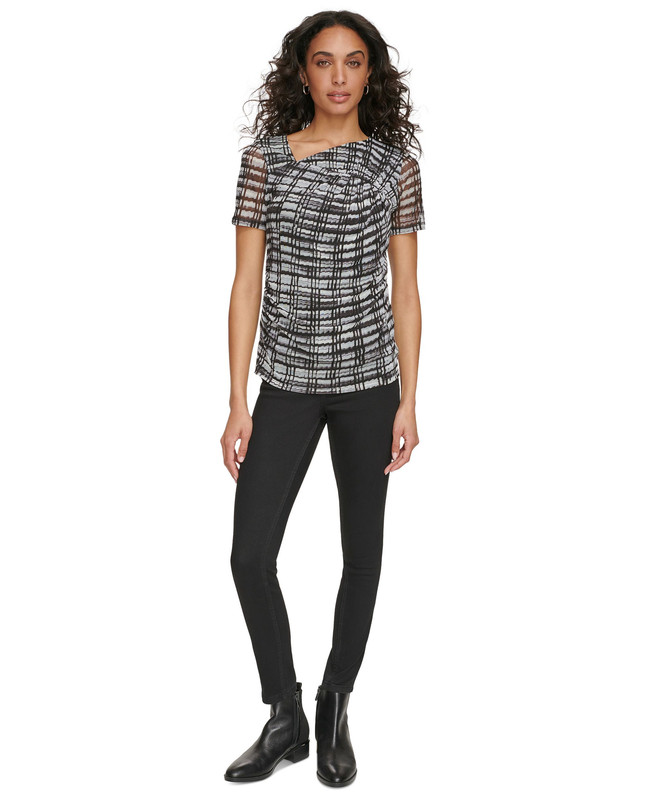 Calvin Klein Women's Asymmetrical Printed Ruched Top - Picture 9 of 15