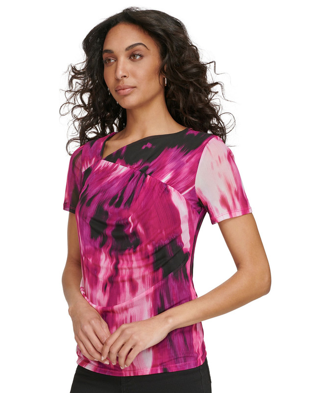 Calvin Klein Women's Asymmetrical Printed Ruched Top - Picture 13 of 15