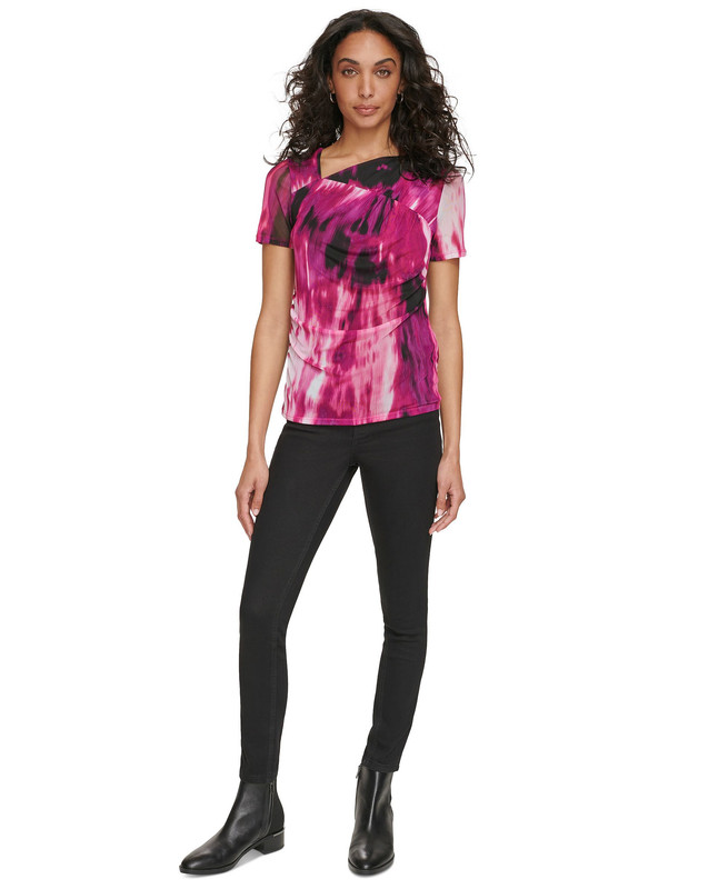 Calvin Klein Women's Asymmetrical Printed Ruched Top - Picture 14 of 15
