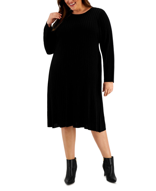 Calvin Klein Women's Plus Crewneck Long-Sleeve Sweater Dress - Picture 9 of 12