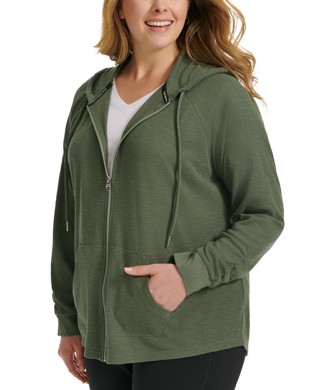 Calvin Klein Performance Women's Plus Size Ruched-Sleeve Zip Hoodie - Picture 6 of 7