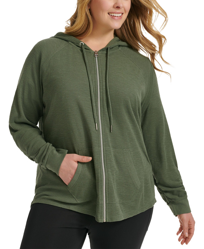 Calvin Klein Performance Women's Plus Size Ruched-Sleeve Zip Hoodie - Picture 5 of 7