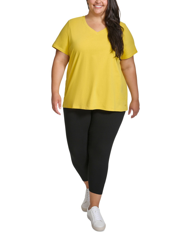 Camiseta de manga corta Calvin Klein Performance para mujer talla grande de algodón con cuello en V - Imagen 10 de 13