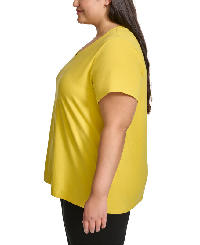 Camiseta de manga corta Calvin Klein Performance para mujer talla grande de algodón con cuello en V - Imagen 11 de 13