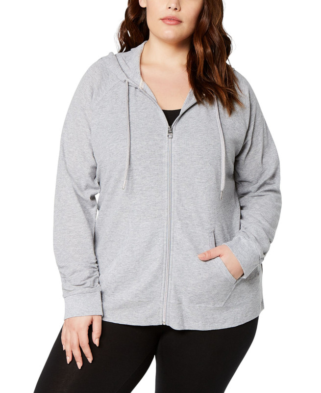 Calvin Klein Performance Women's Plus Size Ruched-Sleeve Zip Hoodie - Picture 3 of 7