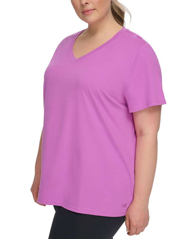 Camiseta de manga corta Calvin Klein Performance para mujer talla grande de algodón con cuello en V - Imagen 7 de 13