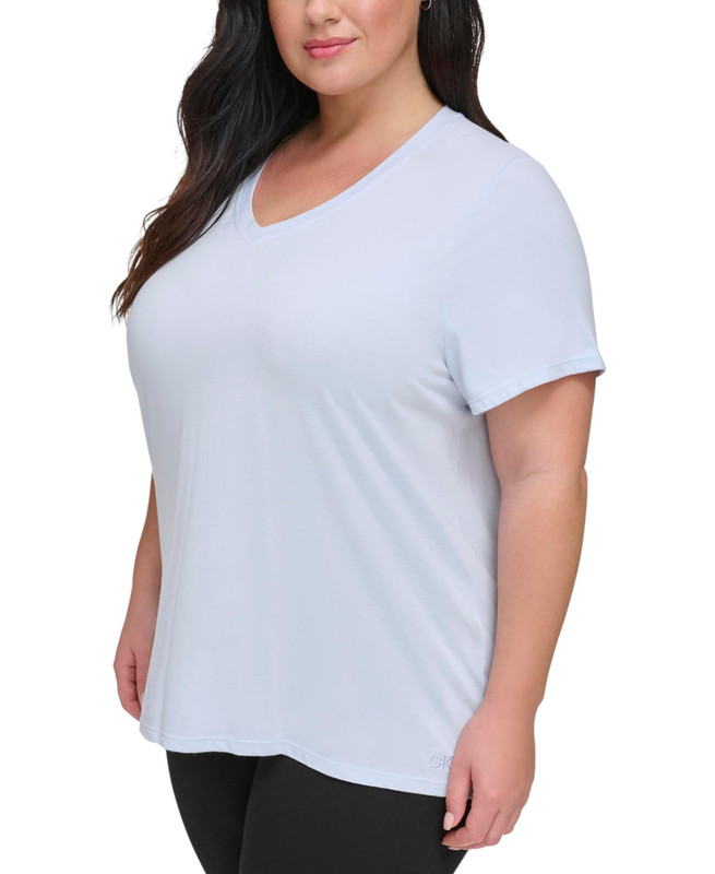 Calvin Klein Performance Women's Plus Size Cotton V-Neck Short-Sleeve T-Shirt - Picture 14 of 15