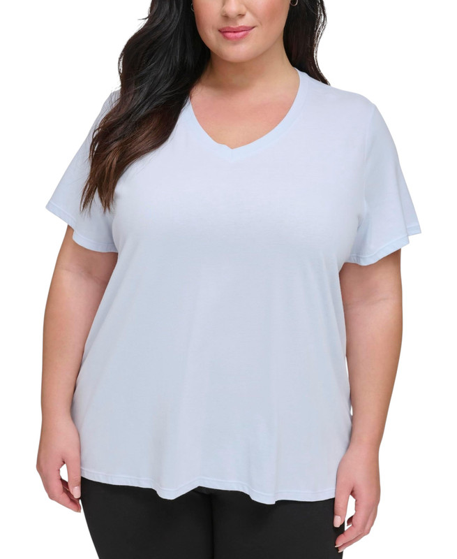 Calvin Klein Performance Women's Plus Size Cotton V-Neck Short-Sleeve T-Shirt - Picture 12 of 15