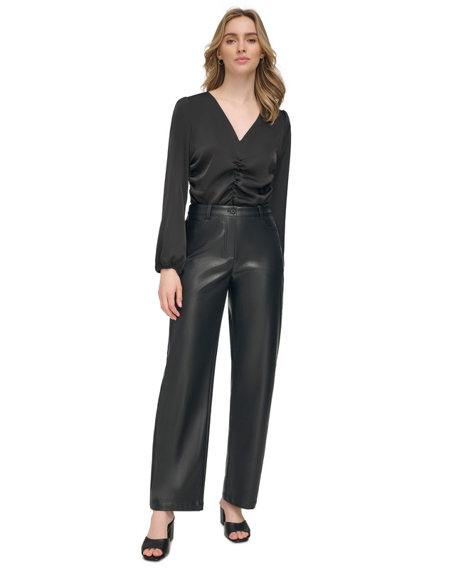 Pantalones para mujer Calvin Klein de pierna delgada de imitación de cuero - Imagen 9 de 10