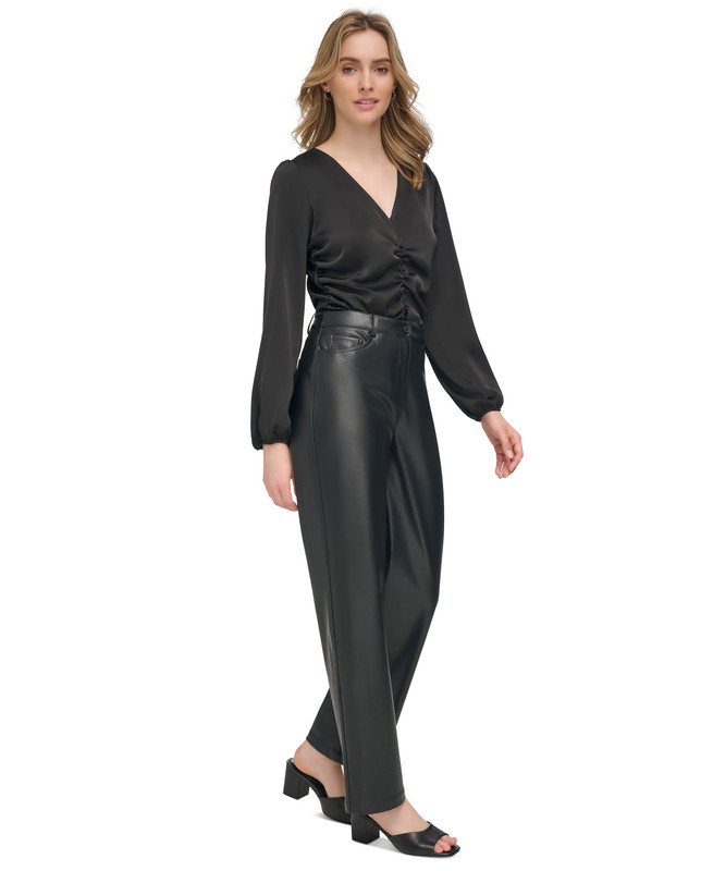 Pantalones para mujer Calvin Klein de pierna delgada de imitación de cuero - Imagen 7 de 10