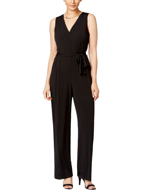 NY Collection Women's Petite Surplice Belted Wide-Leg Jumpsuit - Picture 6 of 10