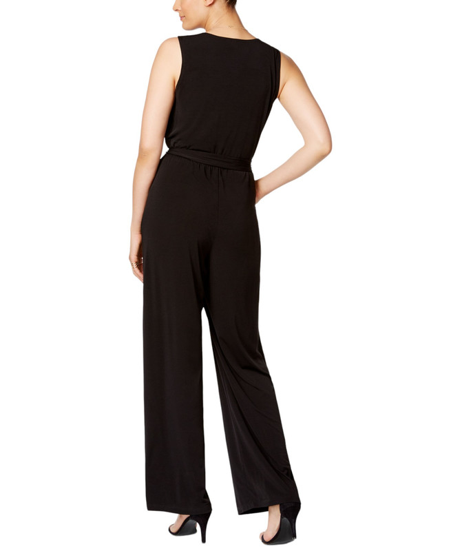 NY Collection Women's Petite Surplice Belted Wide-Leg Jumpsuit - Picture 7 of 10