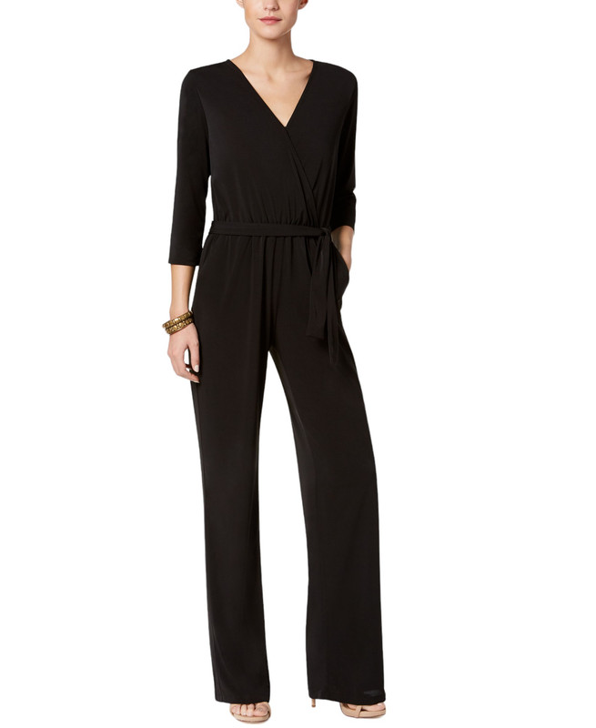 NY Collection Women's Petite 3/4 Sleeve Belted Wide Leg Jumpsuit - Picture 11 of 12