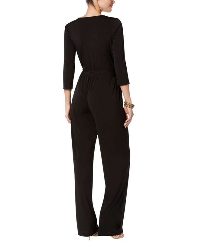 NY Collection Women's Petite 3/4 Sleeve Belted Wide Leg Jumpsuit - Picture 12 of 12