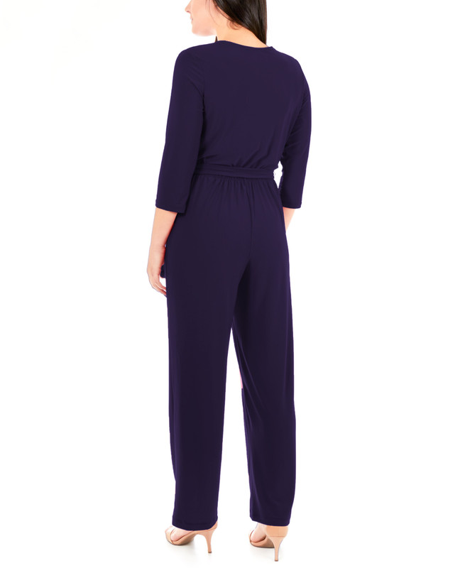 NY Collection Women's Petite 3/4 Sleeve Belted Wide Leg Jumpsuit - Picture 4 of 12