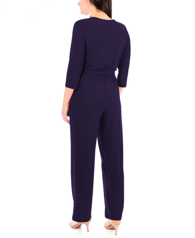 NY Collection Women's Petite 3/4 Sleeve Belted Wide Leg Jumpsuit - Picture 6 of 12