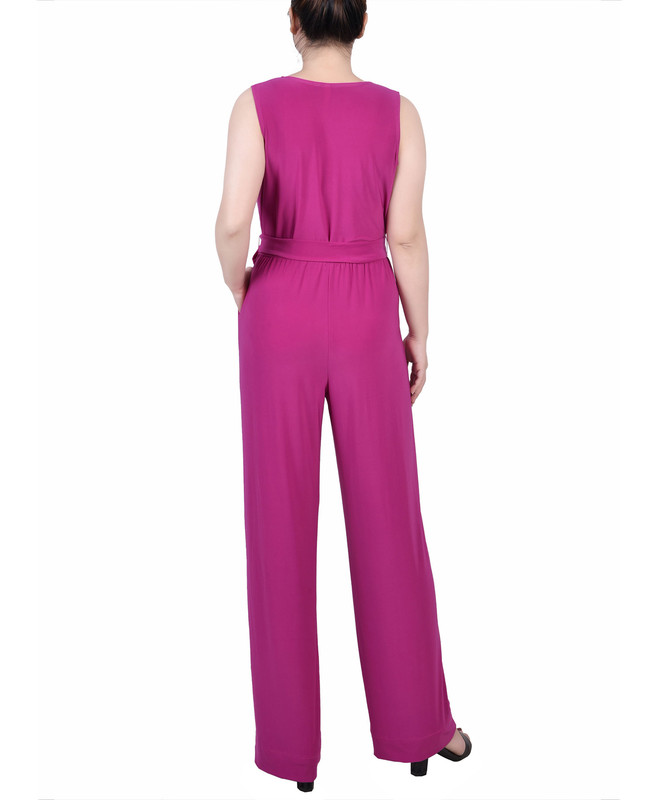 NY Collection Women's Petite Surplice Belted Wide-Leg Jumpsuit - Picture 5 of 10