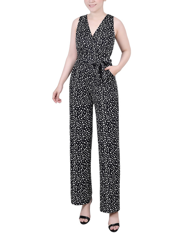 NY Collection Women's Petite Surplice Belted Wide-Leg Jumpsuit - Picture 8 of 10